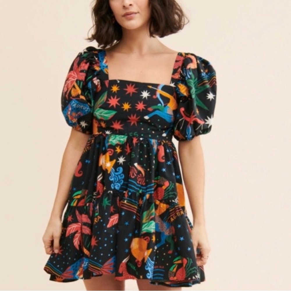 NWOT FARM Rio Zodiac Puff Sleeve Mini Dress